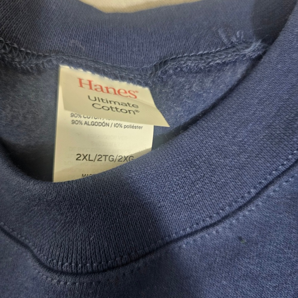 Hanes Ultimate Cotton Sweatshirt Mens 2XL Navy Blue Crewneck Fleece Pullover 029 - Picture 4 of 4
